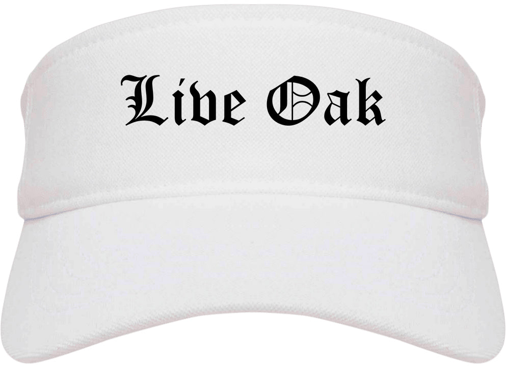 Live Oak Texas TX Old English Mens Visor Cap Hat White