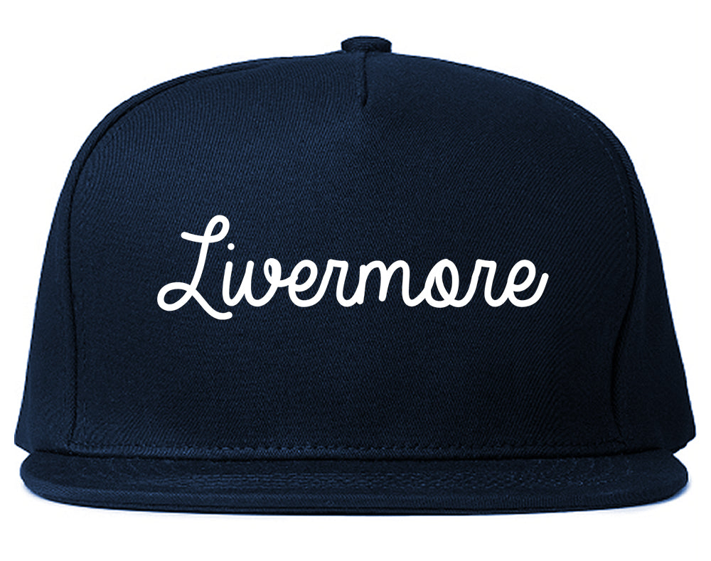 Livermore California CA Script Mens Snapback Hat Navy Blue