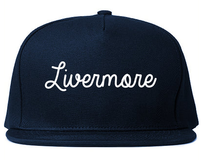 Livermore California CA Script Mens Snapback Hat Navy Blue