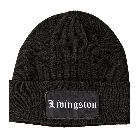 Livingston California CA Old English Mens Knit Beanie Hat Cap Black