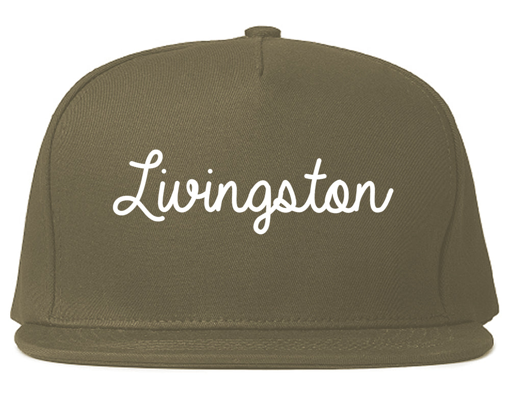 Livingston California CA Script Mens Snapback Hat Grey