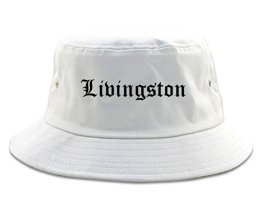 Livingston California CA Old English Mens Bucket Hat White