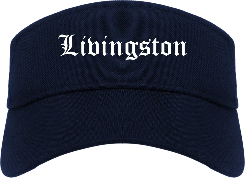 Livingston Montana MT Old English Mens Visor Cap Hat Navy Blue