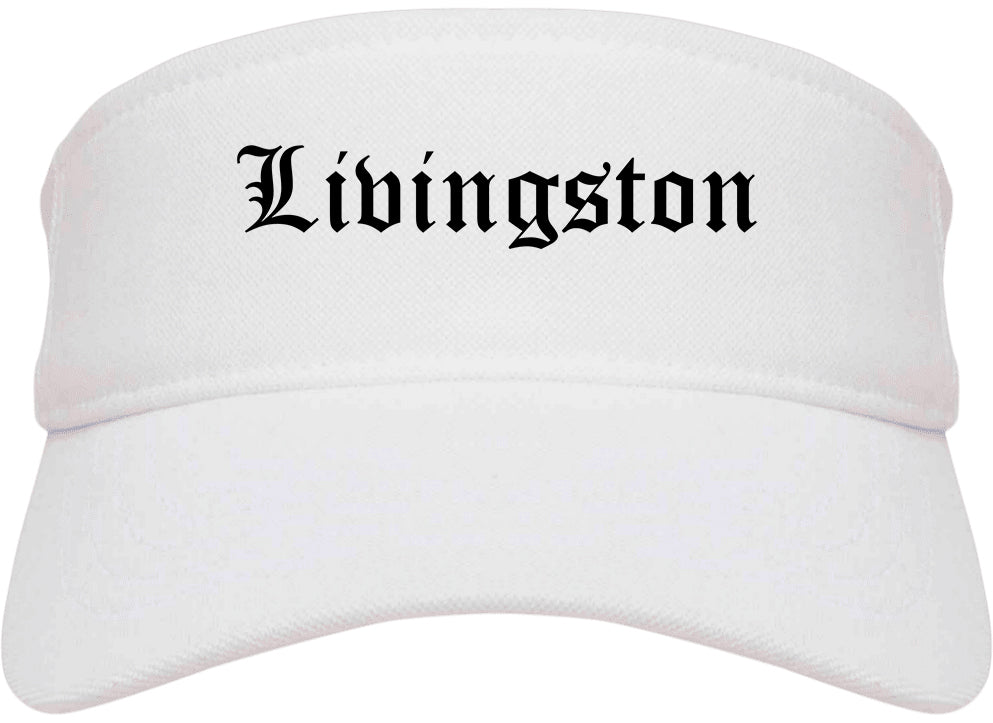 Livingston Montana MT Old English Mens Visor Cap Hat White