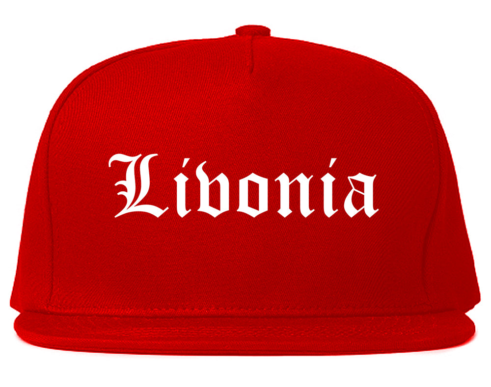 Livonia Michigan MI Old English Mens Snapback Hat Red