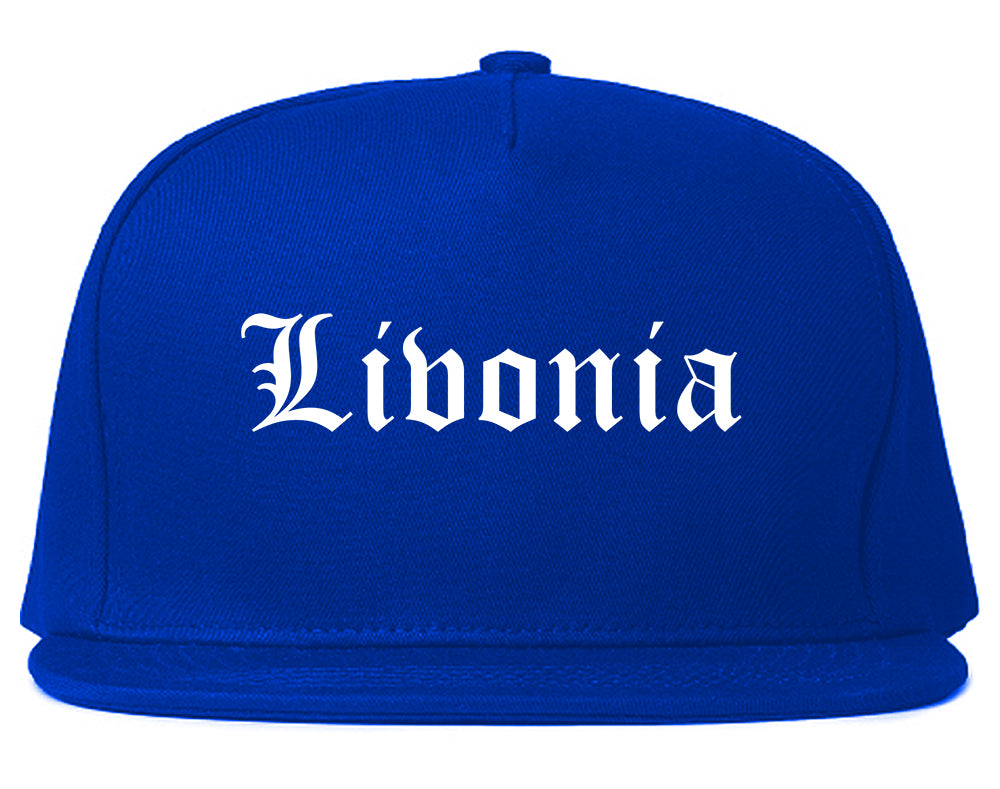 Livonia Michigan MI Old English Mens Snapback Hat Royal Blue