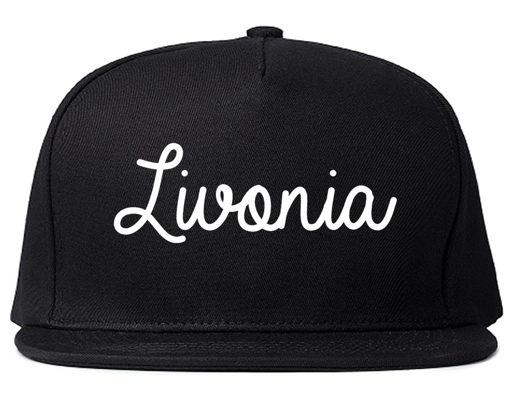 Livonia Michigan MI Script Mens Snapback Hat Black