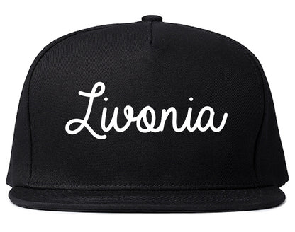 Livonia Michigan MI Script Mens Snapback Hat Black