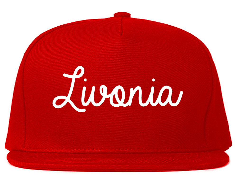 Livonia Michigan MI Script Mens Snapback Hat Red