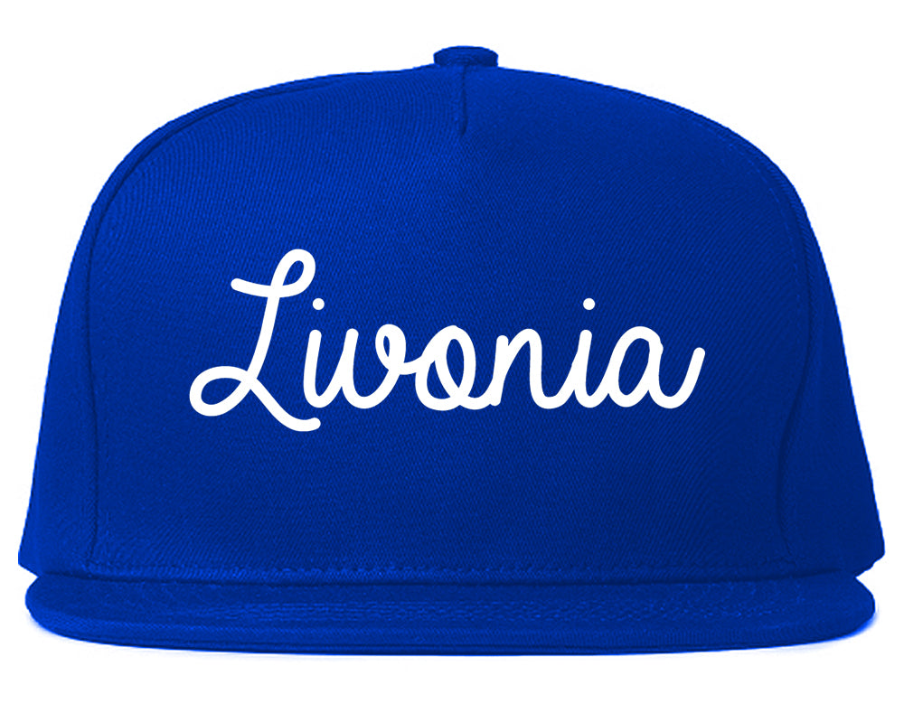 Livonia Michigan MI Script Mens Snapback Hat Royal Blue