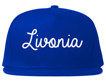 Livonia Michigan MI Script Mens Snapback Hat Royal Blue