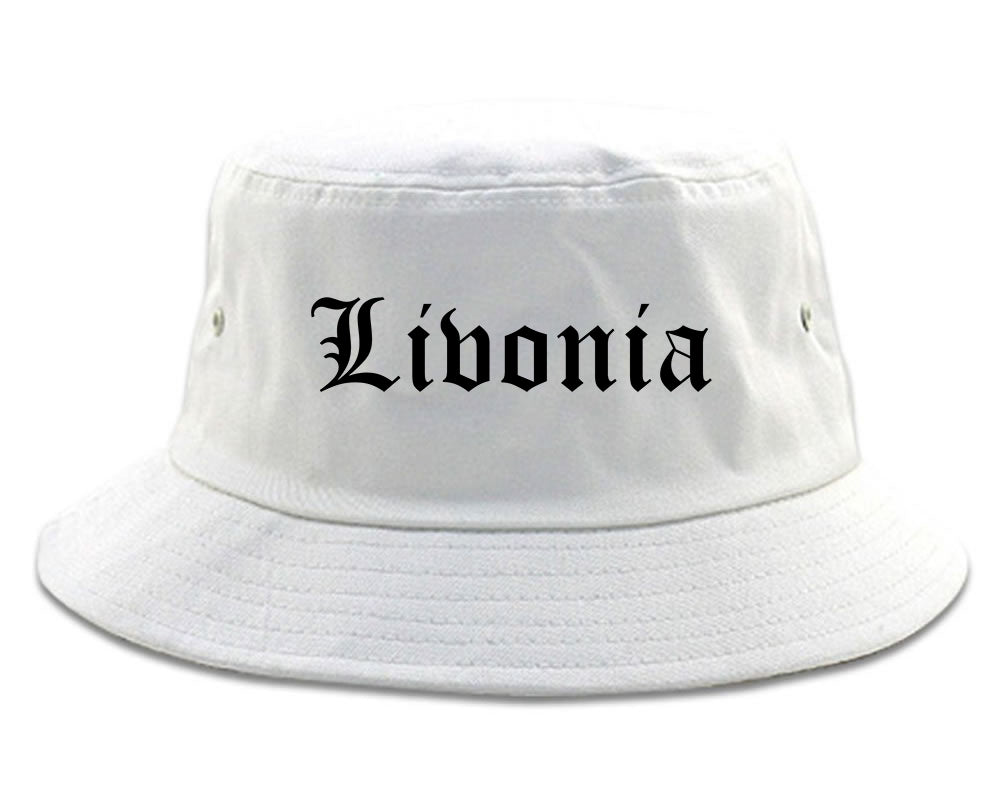 Livonia Michigan MI Old English Mens Bucket Hat White