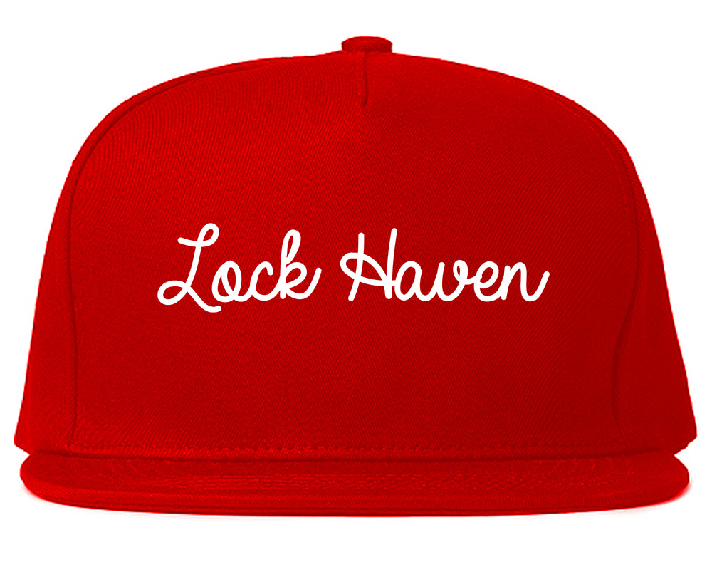 Lock Haven Pennsylvania PA Script Mens Snapback Hat Red