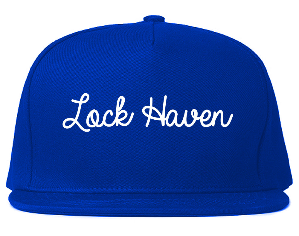 Lock Haven Pennsylvania PA Script Mens Snapback Hat Royal Blue