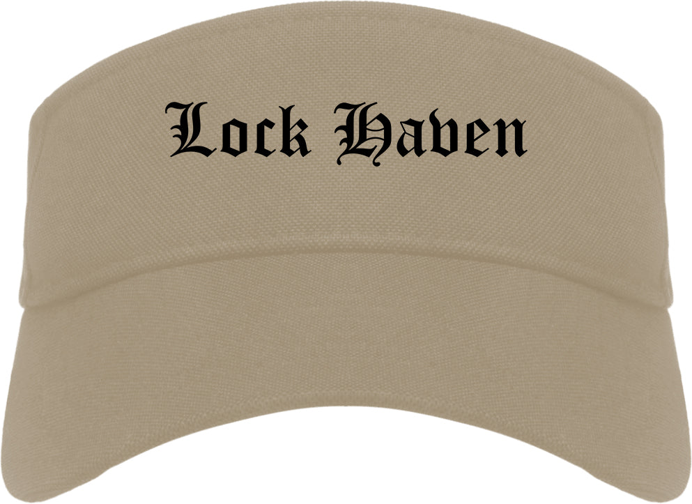 Lock Haven Pennsylvania PA Old English Mens Visor Cap Hat Khaki