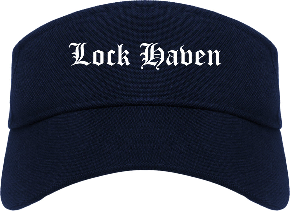 Lock Haven Pennsylvania PA Old English Mens Visor Cap Hat Navy Blue