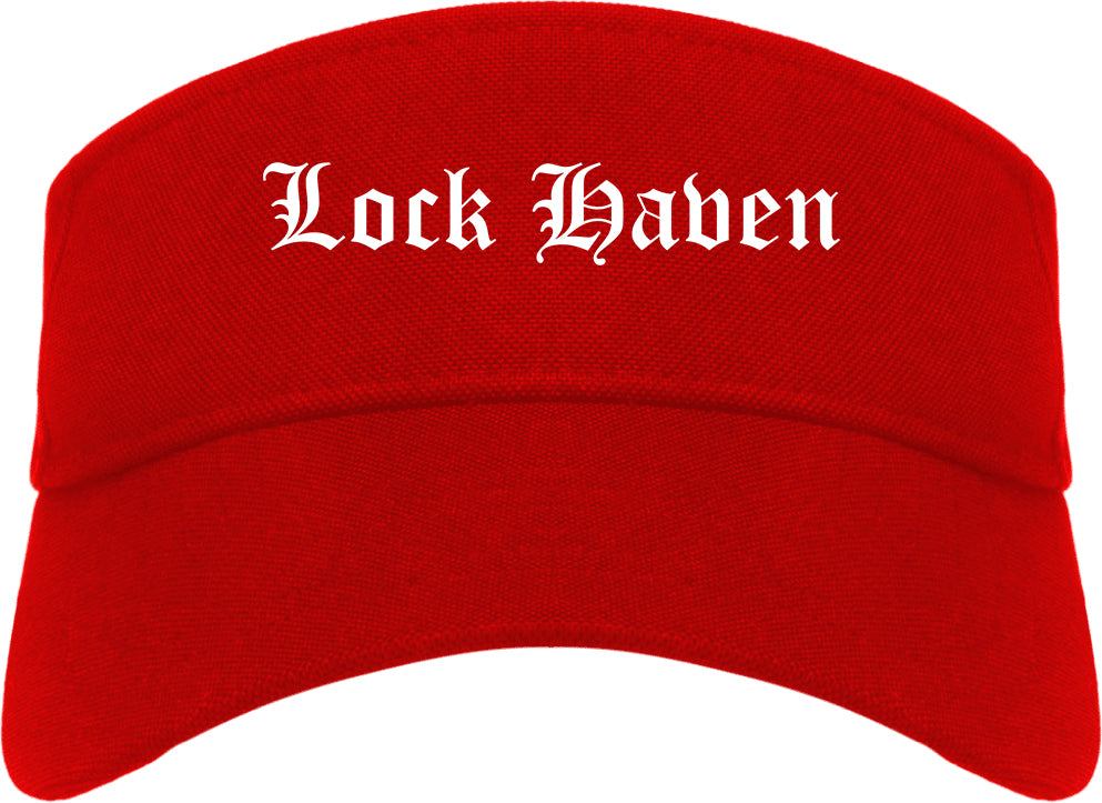 Lock Haven Pennsylvania PA Old English Mens Visor Cap Hat Red