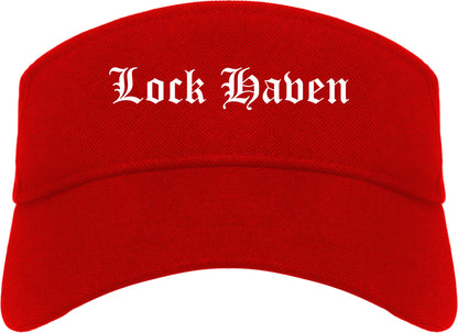 Lock Haven Pennsylvania PA Old English Mens Visor Cap Hat Red