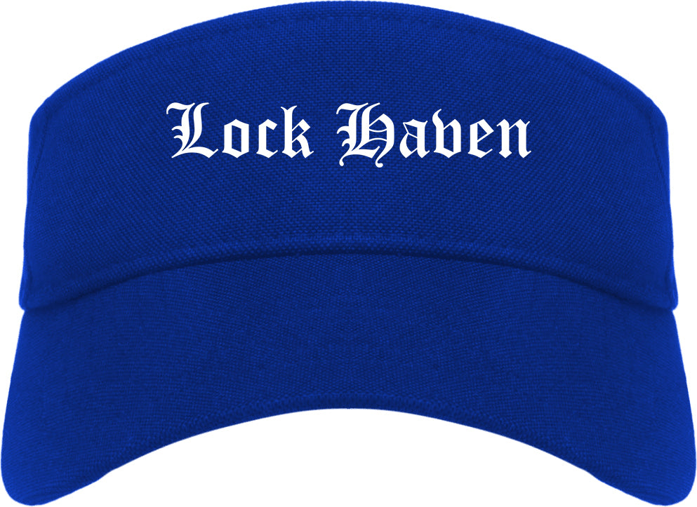 Lock Haven Pennsylvania PA Old English Mens Visor Cap Hat Royal Blue