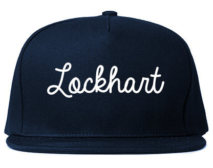 Lockhart Texas TX Script Mens Snapback Hat Navy Blue