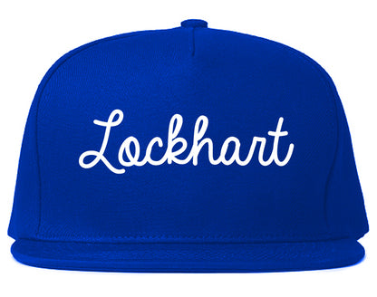 Lockhart Texas TX Script Mens Snapback Hat Royal Blue
