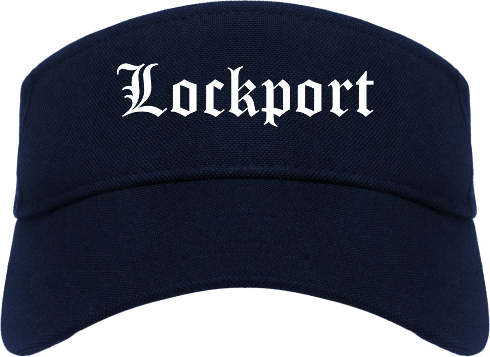 Lockport Illinois IL Old English Mens Visor Cap Hat Navy Blue