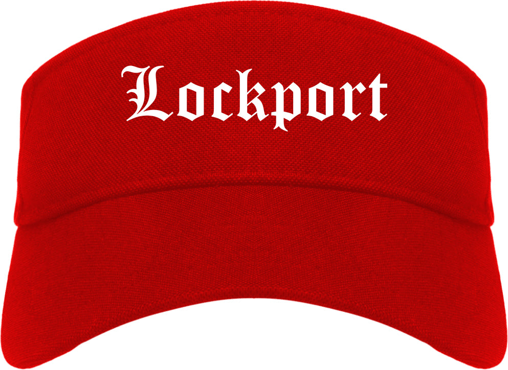 Lockport Illinois IL Old English Mens Visor Cap Hat Red
