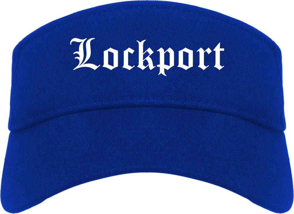 Lockport Illinois IL Old English Mens Visor Cap Hat Royal Blue