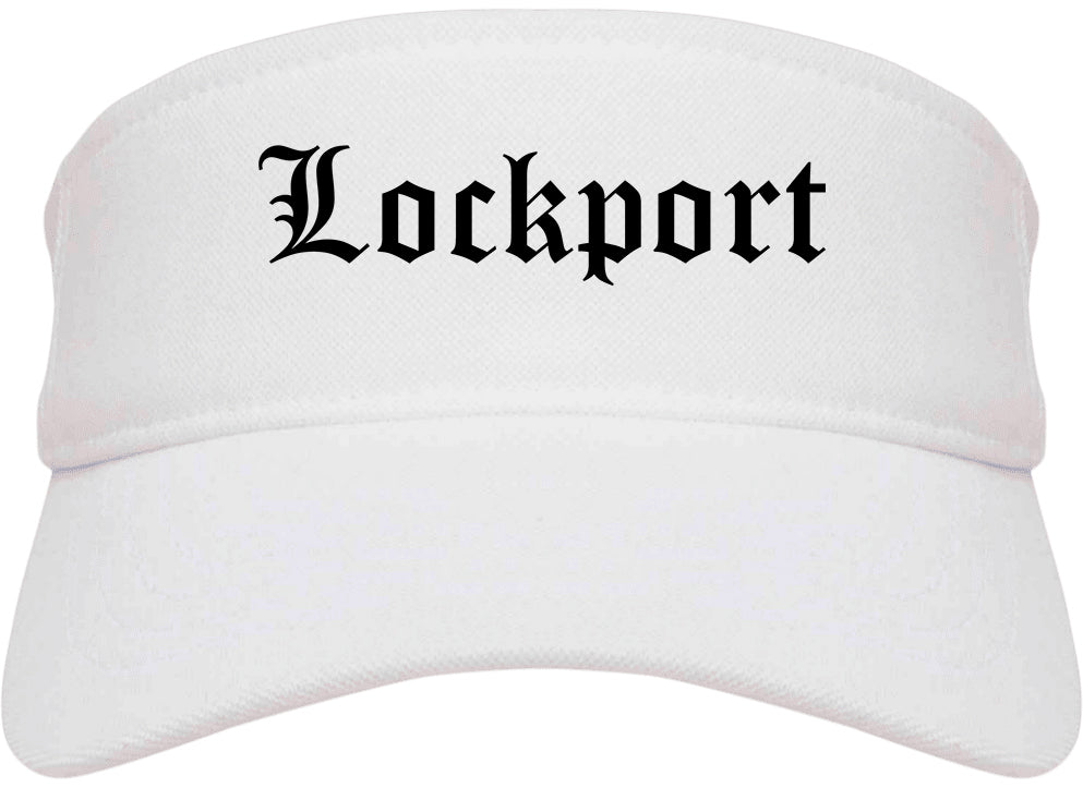Lockport Illinois IL Old English Mens Visor Cap Hat White