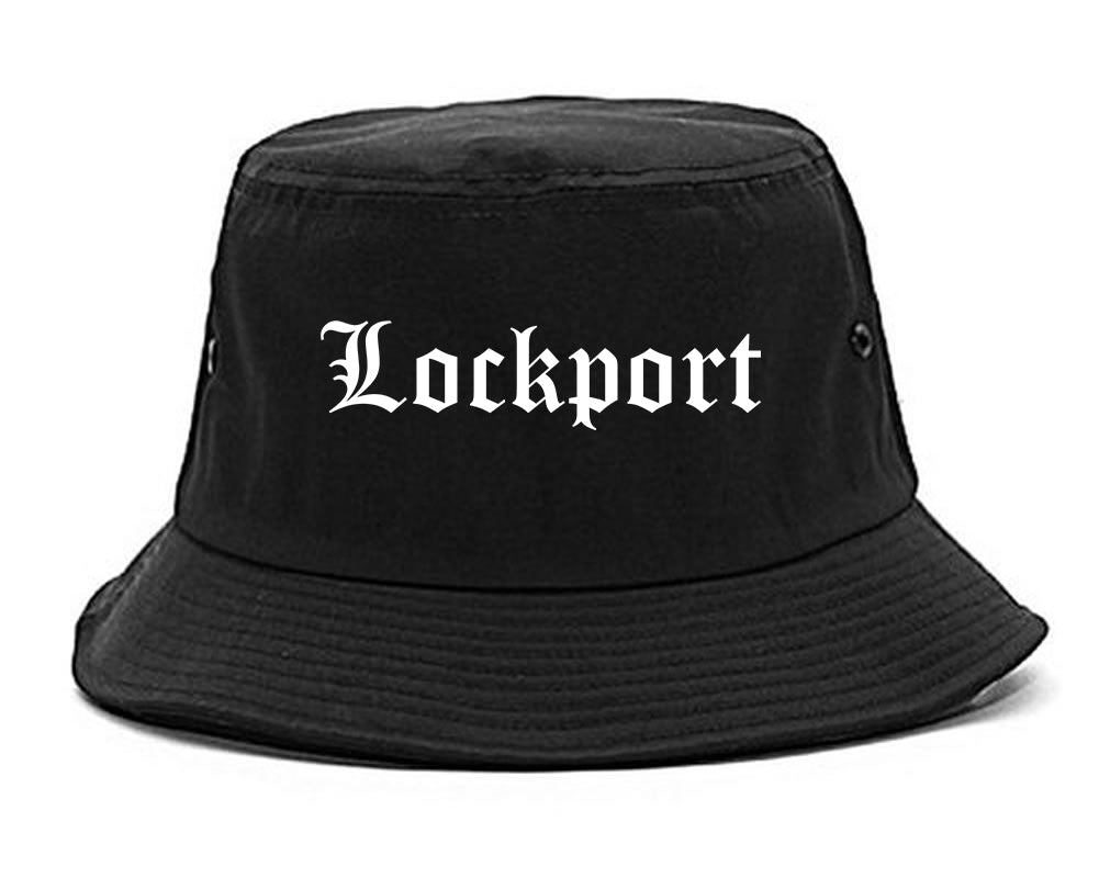 Lockport New York NY Old English Mens Bucket Hat Black