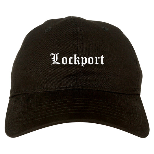 Lockport New York NY Old English Mens Dad Hat Baseball Cap Black