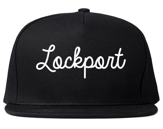 Lockport New York NY Script Mens Snapback Hat Black