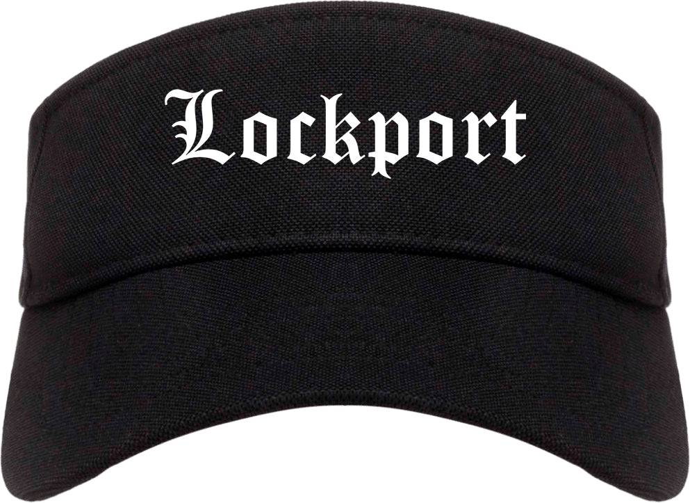 Lockport New York NY Old English Mens Visor Cap Hat Black