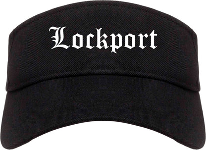 Lockport New York NY Old English Mens Visor Cap Hat Black
