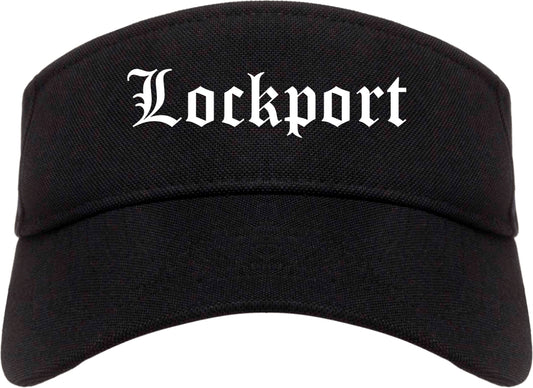 Lockport New York NY Old English Mens Visor Cap Hat Black