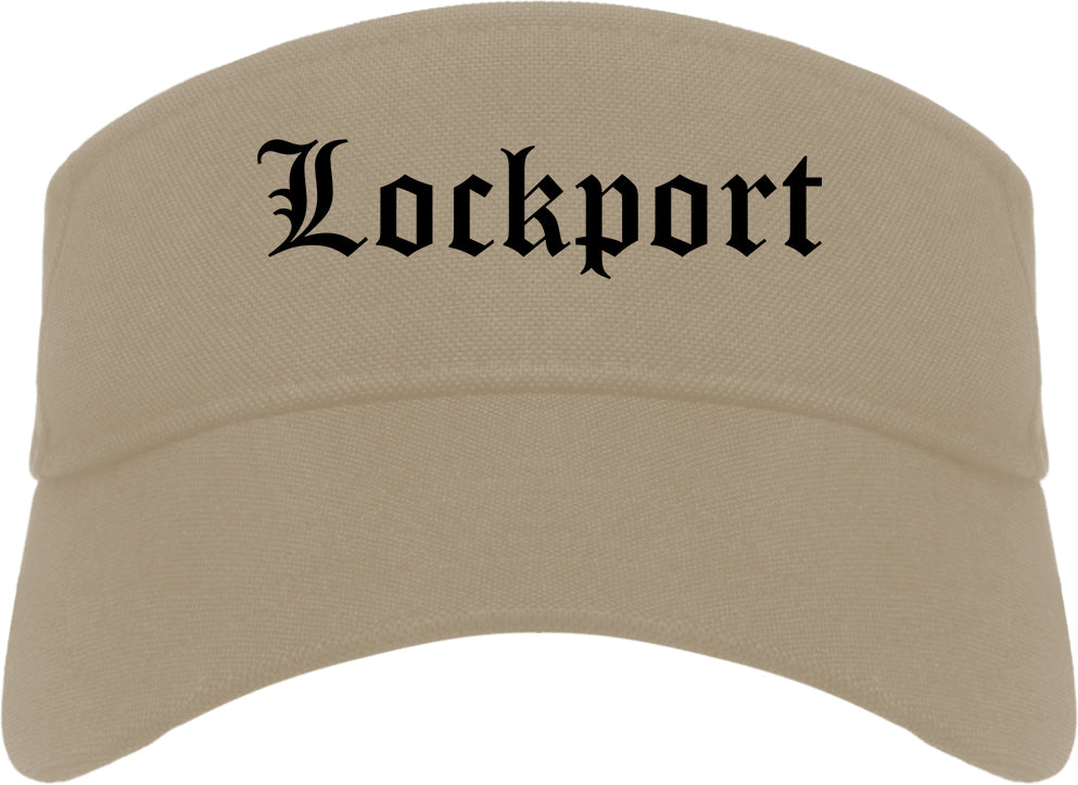 Lockport New York NY Old English Mens Visor Cap Hat Khaki