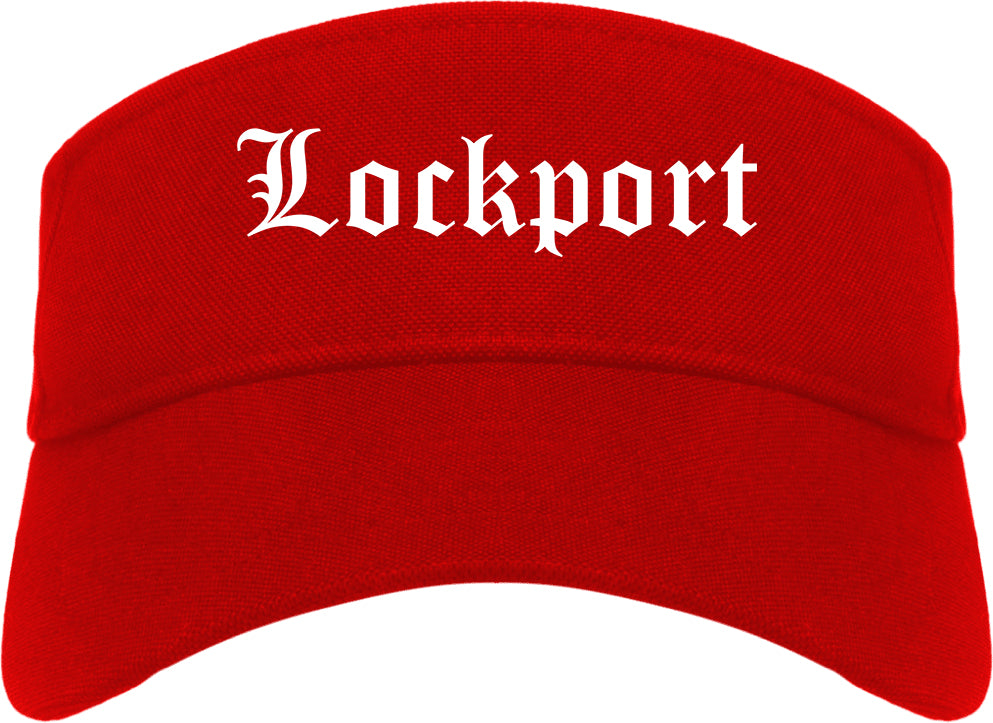 Lockport New York NY Old English Mens Visor Cap Hat Red