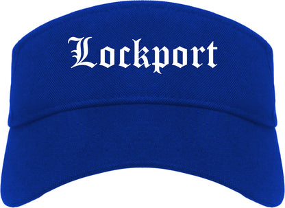 Lockport New York NY Old English Mens Visor Cap Hat Royal Blue