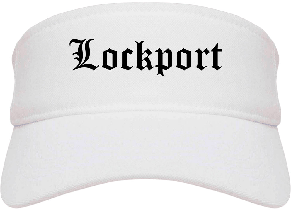 Lockport New York NY Old English Mens Visor Cap Hat White
