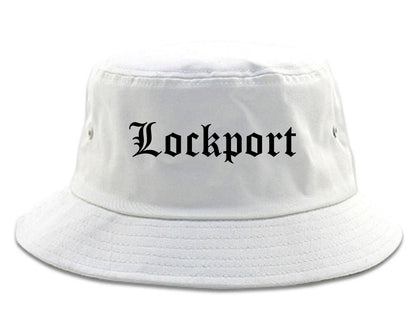 Lockport New York NY Old English Mens Bucket Hat White