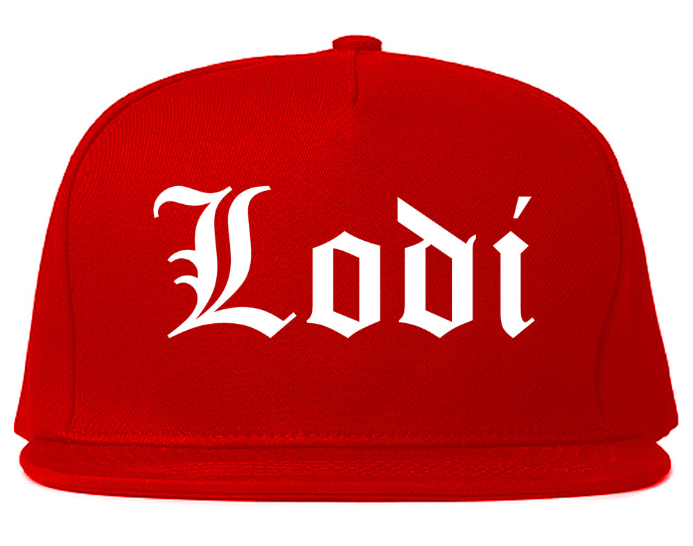 Lodi California CA Old English Mens Snapback Hat Red