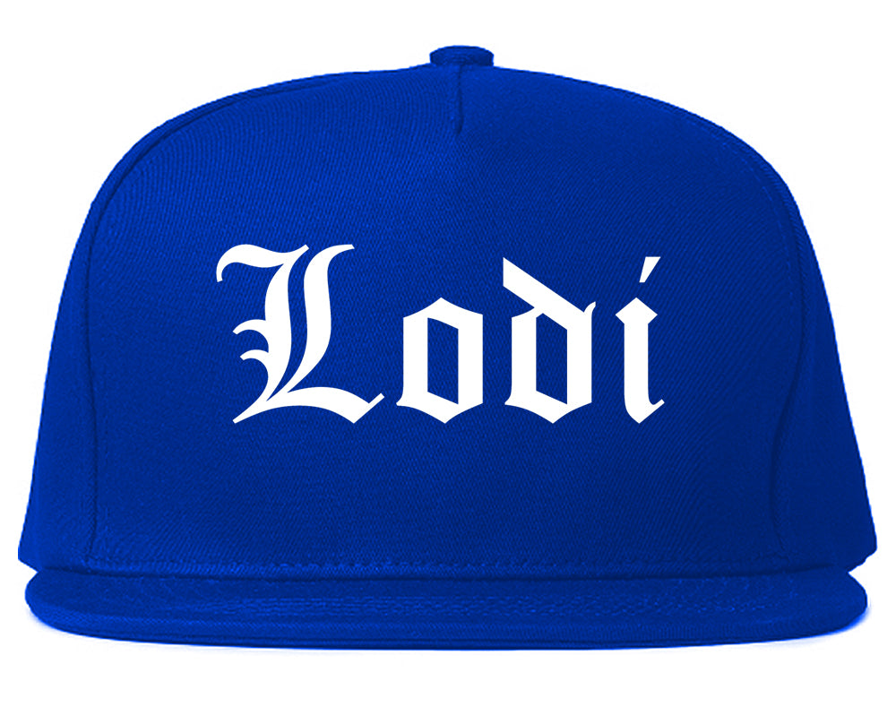 Lodi California CA Old English Mens Snapback Hat Royal Blue