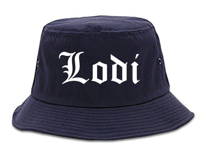 Lodi California CA Old English Mens Bucket Hat Navy Blue