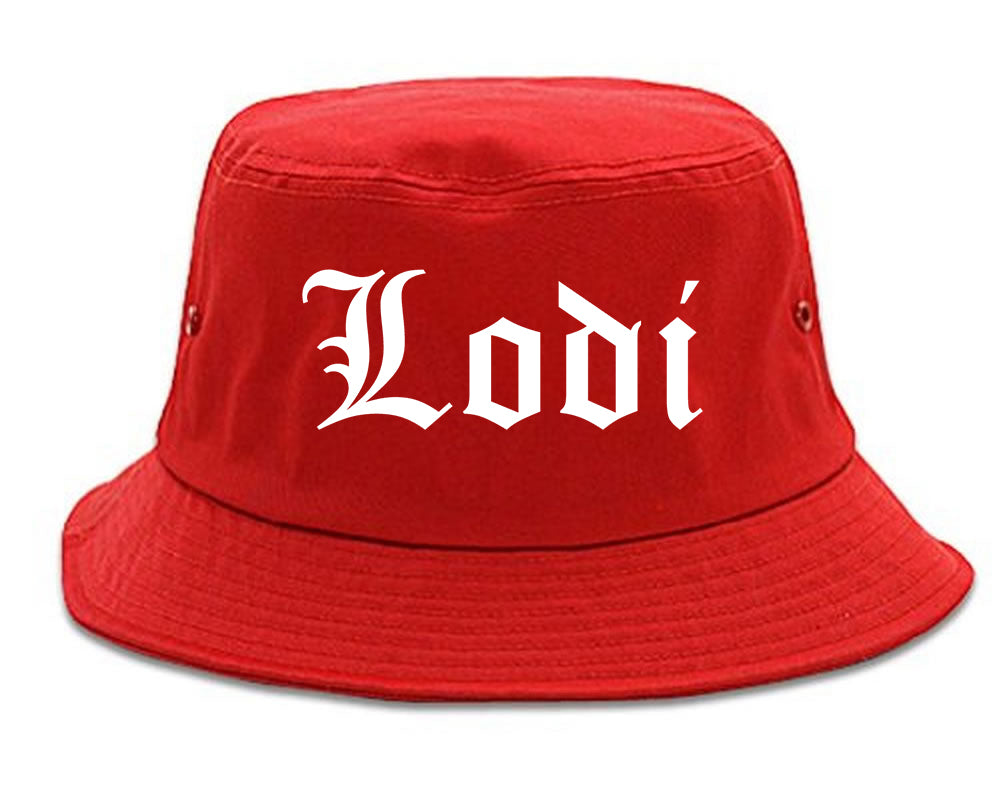 Lodi California CA Old English Mens Bucket Hat Red