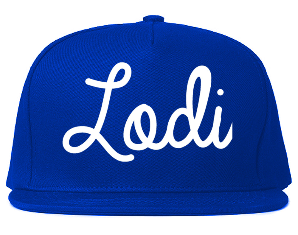 Lodi California CA Script Mens Snapback Hat Royal Blue