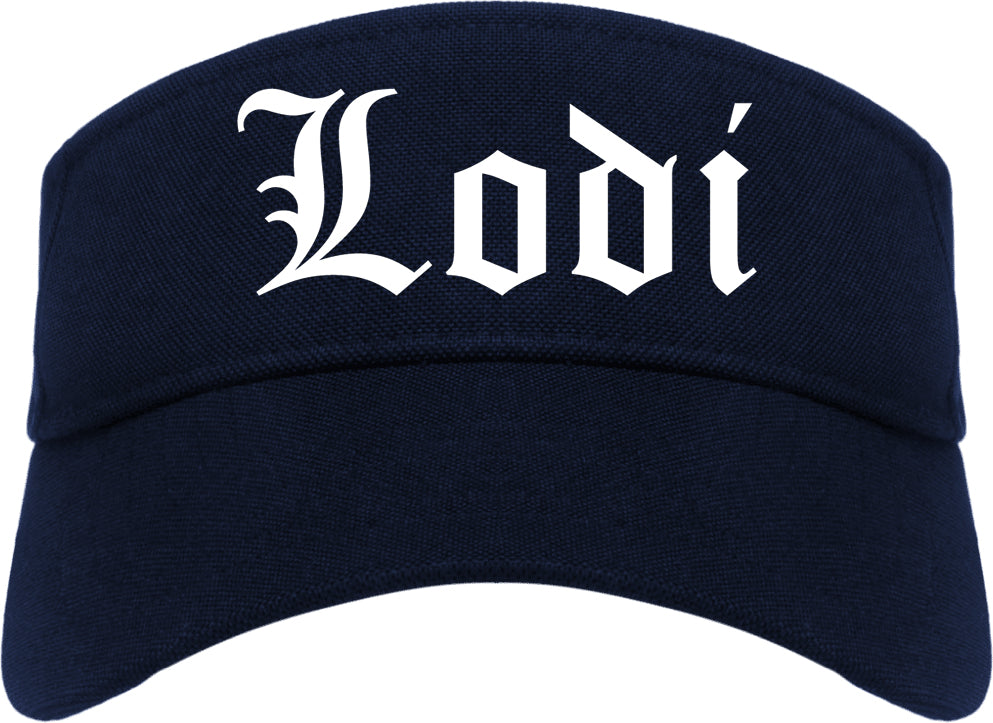 Lodi California CA Old English Mens Visor Cap Hat Navy Blue