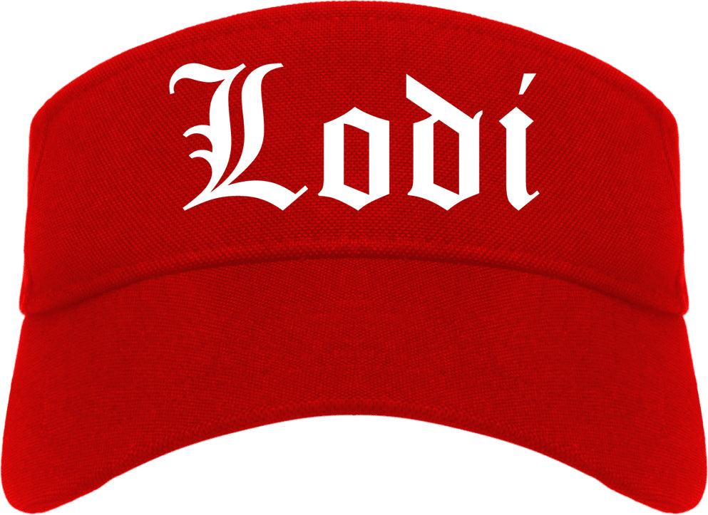 Lodi California CA Old English Mens Visor Cap Hat Red