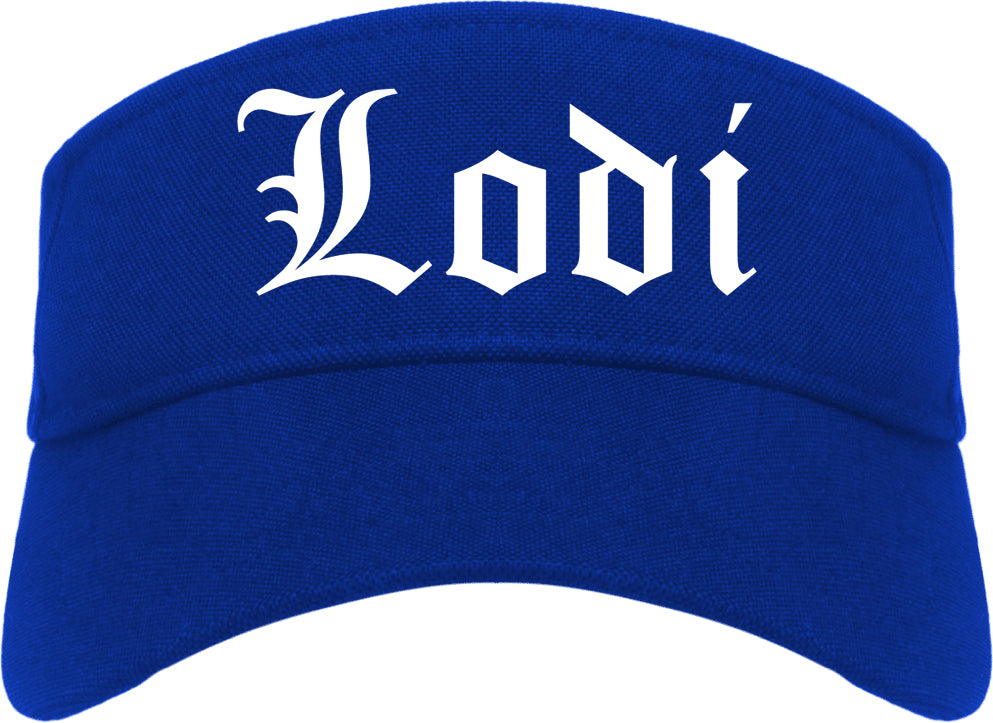 Lodi California CA Old English Mens Visor Cap Hat Royal Blue