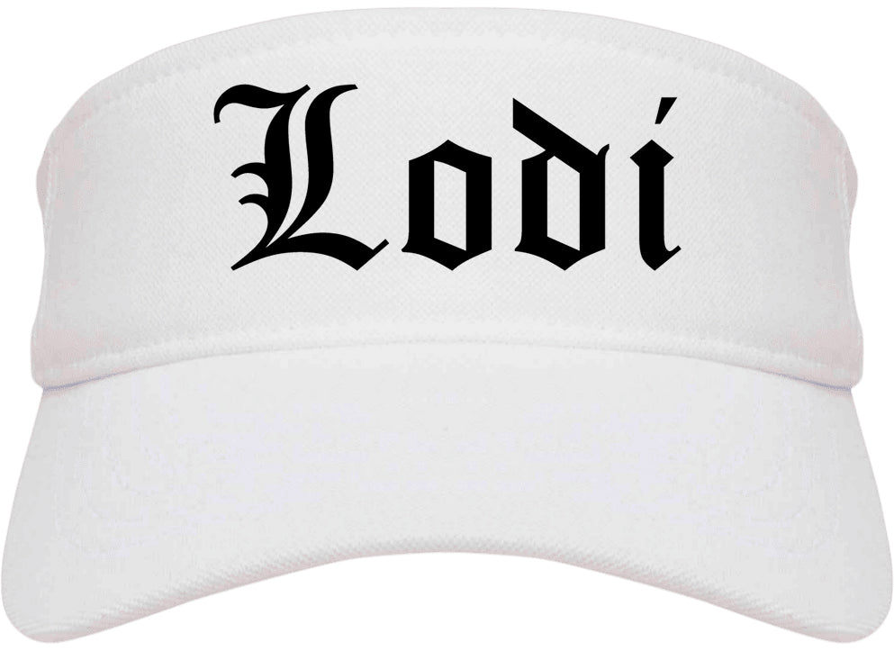 Lodi California CA Old English Mens Visor Cap Hat White