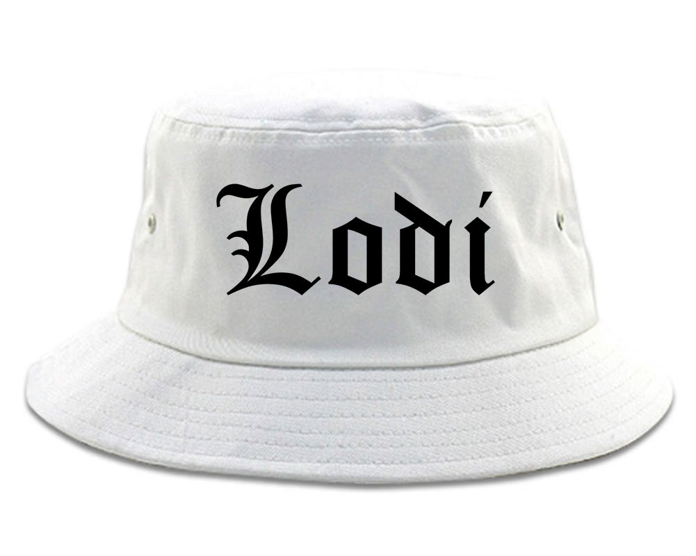 Lodi California CA Old English Mens Bucket Hat White